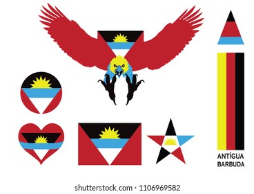 antigua and barbuda flag state. antigua and barbuda state flag in various forms. Antigua and barbudas symbols set. Antigua and barbuda flag pen form. flag eagle form