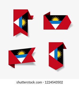 Antigua and Barbuda flag stickers and labels set. Vector illustration.