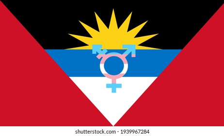 Antigua and Barbuda flag with transgender symbol vector illustration.  