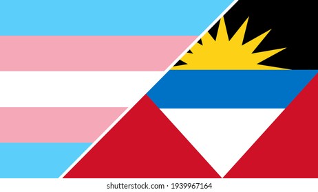 Antigua and Barbuda flag and transgender flag vector illustration.  
