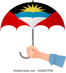 Antigua and Barbuda flag umbrella. Weather symbols. National flag of Antigua and Barbuda vector illustration