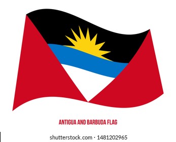 Antigua and Barbuda Flag Waving Vector Illustration on White Background. Antigua and Barbuda National Flag.