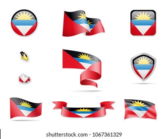 Antigua and Barbuda Flags Collection. Flags and contour map. Vector illustration