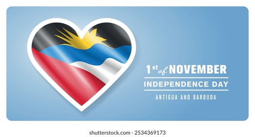 Antigua and Barbuda happy independence day greeting card, banner vector illustration. Antiguan national holiday 1st of November design element with 3D flag