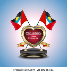 Antigua and Barbuda Happy National Day small table flag with Golden Heart