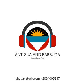 Antigua und Barbuda Headphone Fahne Vektorgrafik auf weißem Hintergrund. 