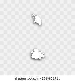 Antigua and Barbuda high detailed vector representation of country silhouette. White color on transparent background with dropped shadow. For educational, decorative, or informational use.