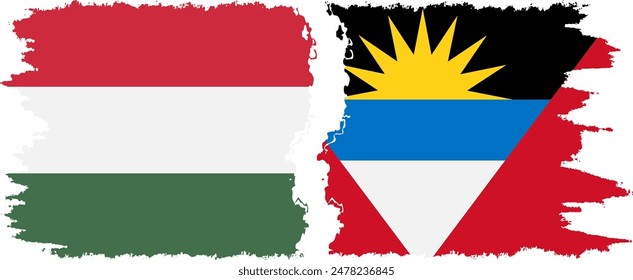 Antigua and Barbuda and Hungary grunge flags connection, vector