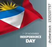 Antigua and Barbuda independence day greeting card, banner, vector illustration. Antiguan national day 1st of November background with elements of flag, square format 