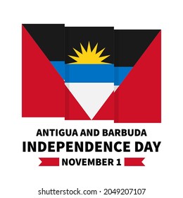 Antigua and Barbuda Independence Day lettering with flag. National holiday celebrated on November 1. Vector template for typography poster, banner, greeting card, flyer, etc.