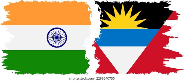 Antigua and Barbuda and India grunge flags connection, vector