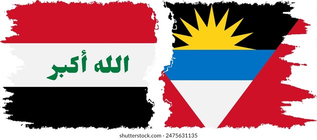 Antigua and Barbuda and Iraq grunge flags connection, vector