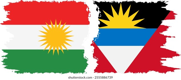 Antigua and Barbuda and  Kurdistan grunge flags connection, vector