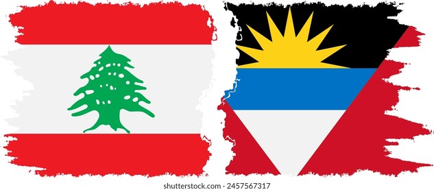 Antigua and Barbuda and Lebanon grunge flags connection, vector