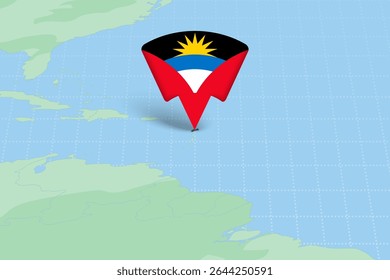 Antígua e Barbuda Localização Destaque no Mapa Americano com Ícone Bandeira. Design detalhado do vetor.