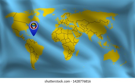 Antigua and Barbuda  location mark on the world map, Antigua and Barbuda  flag, vector illustration
