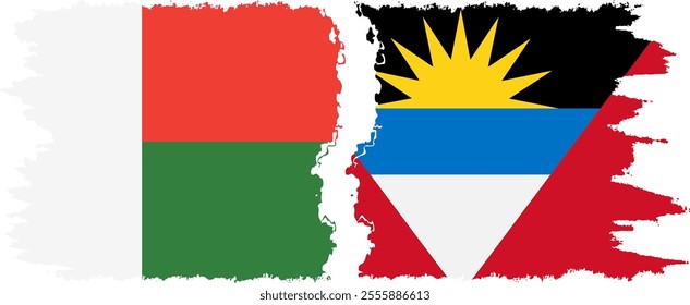 Antigua and Barbuda and Madagascar grunge flags connection, vector