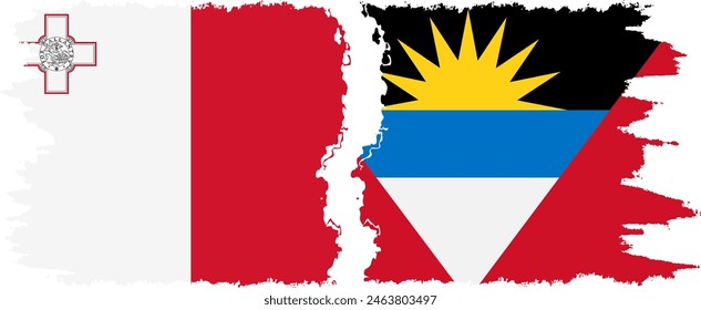 Antigua and Barbuda and Malta grunge flags connection, vector