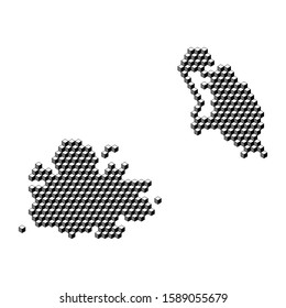 Antigua and Barbuda map from 3D black cubes isometric abstract concept, square pattern, angular geometric shape. Vector illustration.