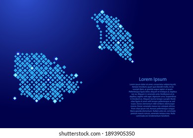 Antigua and Barbuda map from blue pattern rhombuses of different sizes and glowing space stars grid. Vector illustration.