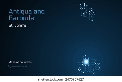 Antigua and Barbuda Map with a capital of St. John's Shown in a Microchip Pattern with processor. E-government. World Countries vector maps. Microchip Series	