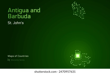 Antigua and Barbuda Map with a capital of St. John's Shown in a Microchip Pattern with processor. E-government. World Countries vector maps. Microchip Series	