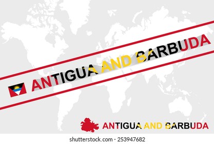Antigua and Barbuda map flag and text illustration, on world map