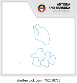 Antigua And Barbuda map and flag in white background