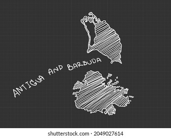 Antigua and Barbuda map freehand sketch on black background.