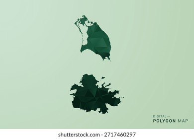 Antígua e Barbuda Mapa - Ilustração do vetor estilo polígono verde, baixo projeto geométrico poly com Silhueta limpa no fundo verde suave.