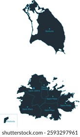 Antigua and Barbuda map high detailed with administrative divide by state, capital cities names, outline simplicity style. Vector illustration EPS10.