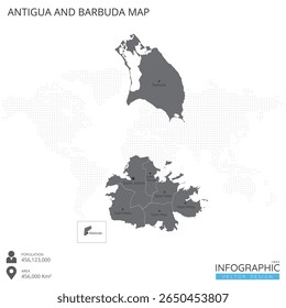 Antígua e Barbuda mapa alto detalhado com regiões e cidades do país sobre fundo branco. Ilustração vetorial EPS10.