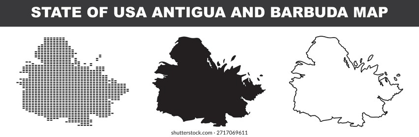 Antígua e Barbuda mapa ilustrações em vários estilos para desenhos geográficos padrão de ponto silhueta contorno