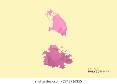 Antigua and Barbuda Map - Low poly polygon map design in soft pink pastel gradient on beige background, modern minimal geometric style, clean digital vector illustration.