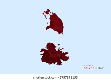 Antigua and Barbuda Map - Low poly polygon map in deep red gradient on light blue background, modern minimal geometric design, vector illustration with faceted triangulated style.
