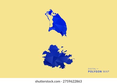 Antigua and Barbuda Map - Low poly polygon map in deep blue gradient on soft beige background, modern minimal geometric design, clean abstract vector illustration with faceted triangulated style.