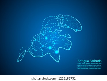 Antigua Barbuda map with nodes linked by lines. concept of global communication and business. Dark Antigua Barbuda map created from white dots with travel locations or internet connection.