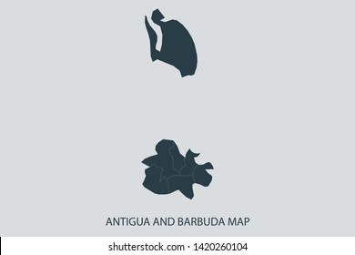 Antigua and Barbuda map on gray background vector, Antigua and Barbuda Map Outline Shape Gray on White Vector Illustration, Map with name. Map of North America. Symbol for your web site design logo.