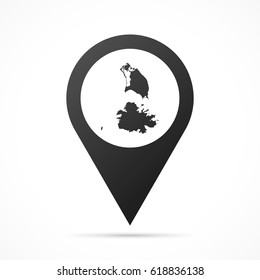 Antigua and Barbuda Map on location pin. Map pointer isolated on a white background.
Conceptual vector illustration.