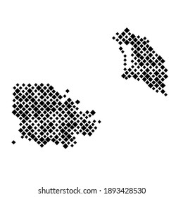 Antigua und Barbuda Karte aus Mustern von schwarzen Hombussen verschiedener Größen. Vektorgrafik.