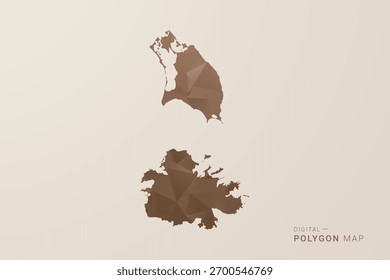 Mapa de Antígua e Barbuda - Ilustração do vetor estilo polígono em gradiente marrom, baixo projeto geométrico poly, isolado no fundo bege para infográficos e decoração.