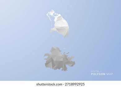 Antígua e Barbuda Mapa - estilo polígono vetor ilustração em tom cinza, branco e azul, baixo-poli design geométrico, silhueta mínima, adequado para infográfico e design moderno.