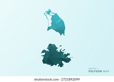 Antígua e Barbuda Mapa - Ilustração vetorial estilo polígono em azul-verde azul-escuro design geométrico baixo poli, silhueta mínima moderna.