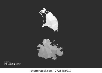 Antigua and Barbuda Map - Polygon style vector illustration in black, gray and white low poly geometric design, minimal silhouette, isolated for infographic.