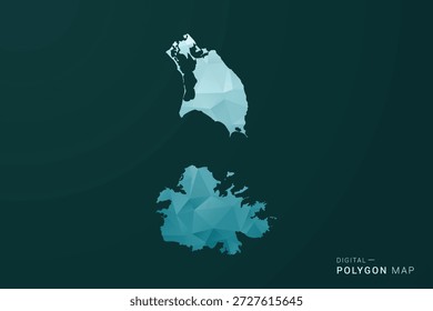 Mapa de Antigua y Barbuda - Ilustración vectorial de estilo polígono en diseño geométrico de bajo poli verde y azul, silueta mínima limpia para infografía.