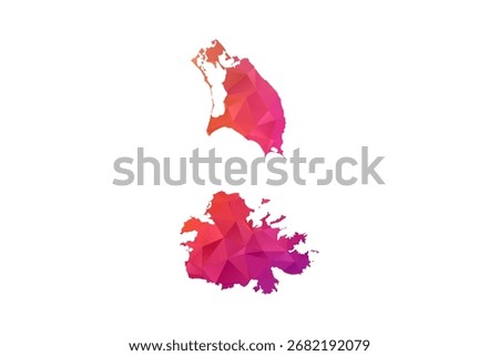 Antigua and Barbuda Map - Polygon Style Vector Illustration in Orange and Pink Gradient, Low Poly Geometric Design, Isolated on White Background for Infographics and Education.