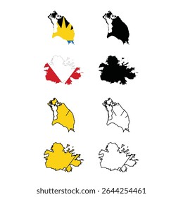 Antígua e Barbuda mapa conjunto. Mapa de Antígua e Barbuda, Design vetorial da bandeira de Antígua e Barbuda.