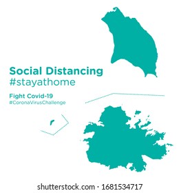 Antigua and Barbuda map with Social Distancing #stayathome tag