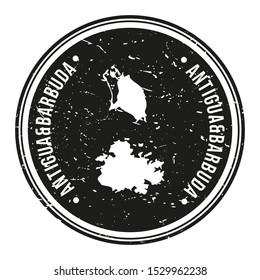 Antigua and Barbuda Map Symbol. Round Design Stamp. Travel and Business Vector.