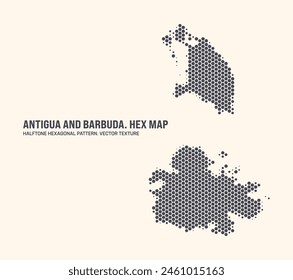 Antigua and Barbuda Map Vector Hexagonal Half Tone Pattern Isolated On Light Background. Modern Technologic Contour Map Silhouette of Antigua and Barbuda for Design or Business Projects